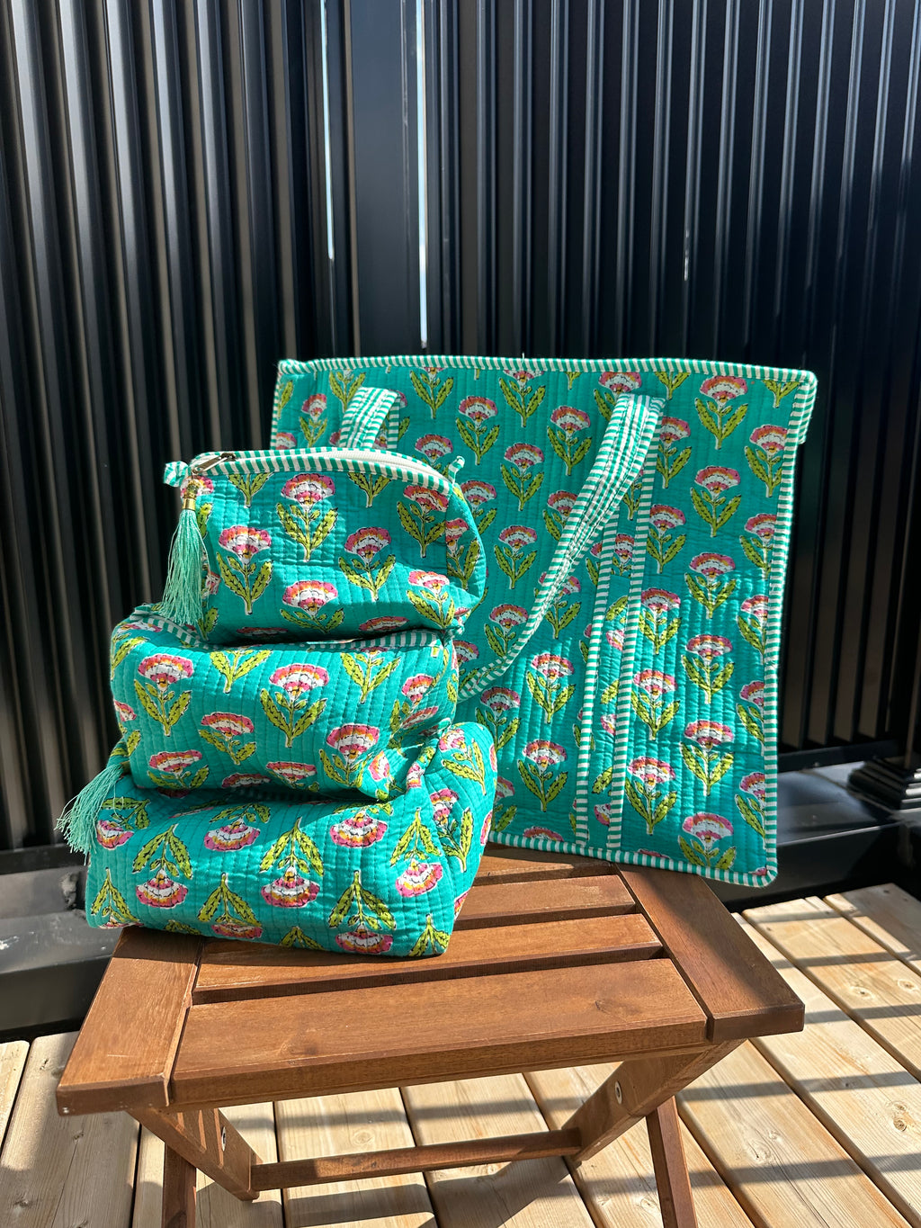 Quilted Tote Bag & Pouch Set
