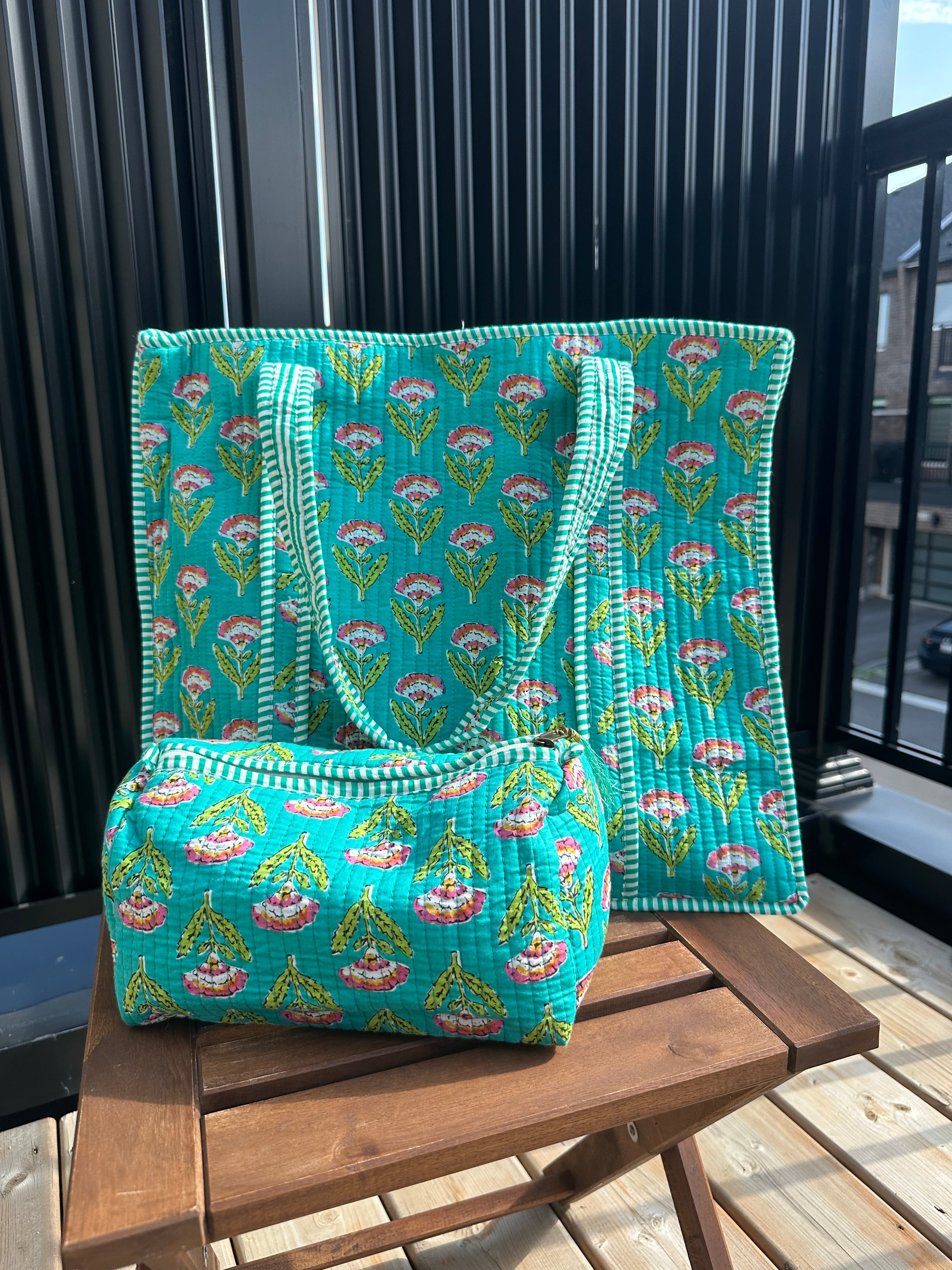 Quilted Tote Bag & Pouch Set